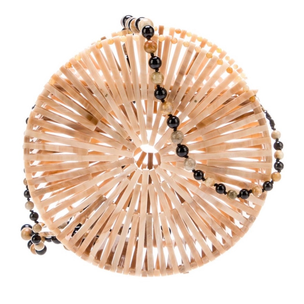 Cult Gaia Tan and Black Bamboo Circle Clutch